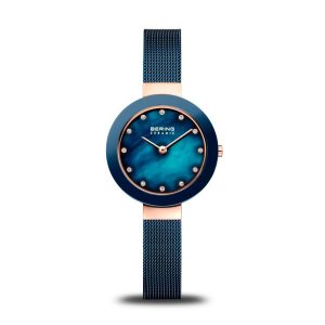 Bering Damenuhr Ceramic Blau-Roségold Klein 11429-367